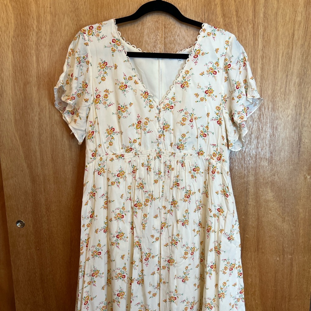 Madewell Cream Floral Midi Dress